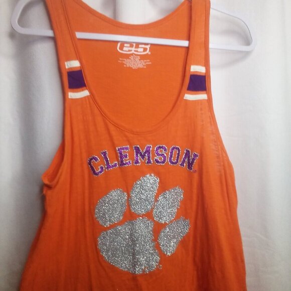 E5 Tank Top L Women Clemson Tigers Racer Back Glitter Orange Purple - Picture 11 of 13